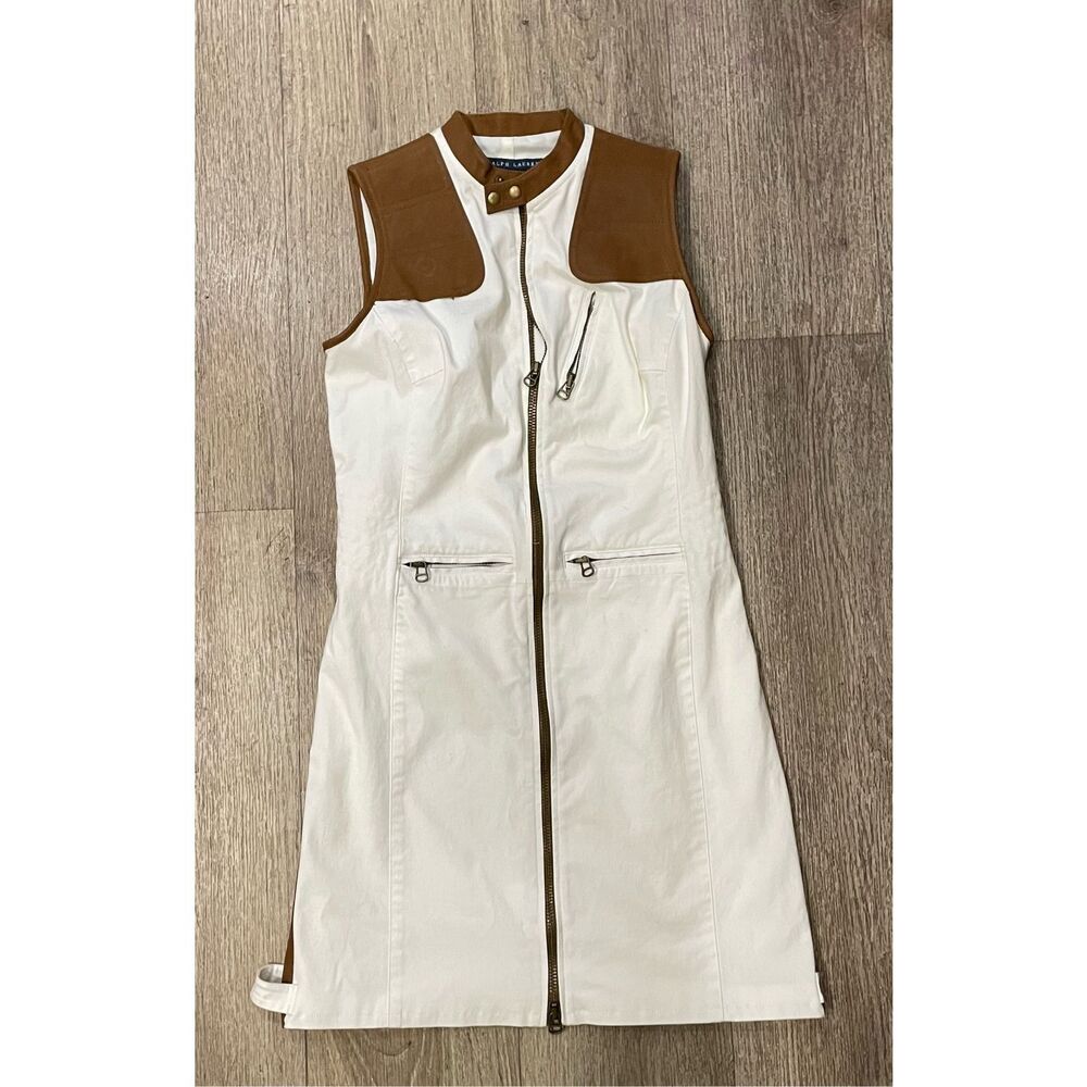 Ralph Lauren Blue Label White Midi Dress with Brown Yoke